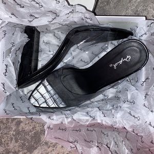 Brand new heels, black and clear